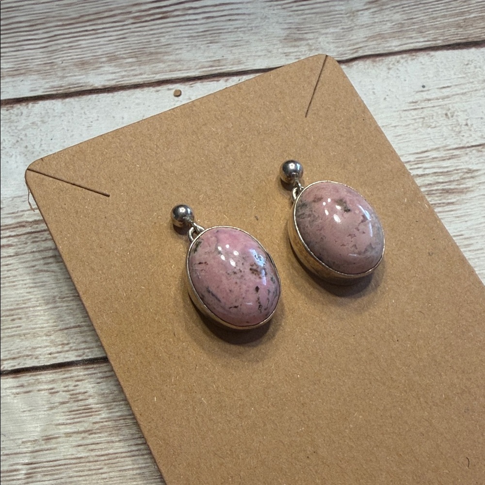 Pink Rhodonite Sterling Silver Earrings by B. Shorty